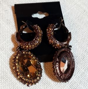 Earring / Ring set  Dark Brown Crystal